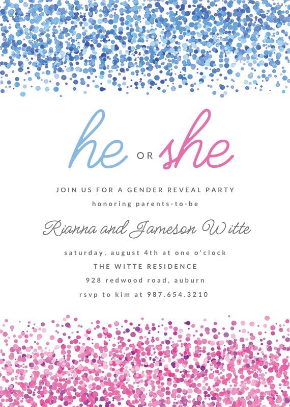 Blue & pink dots - gender reveal invitation