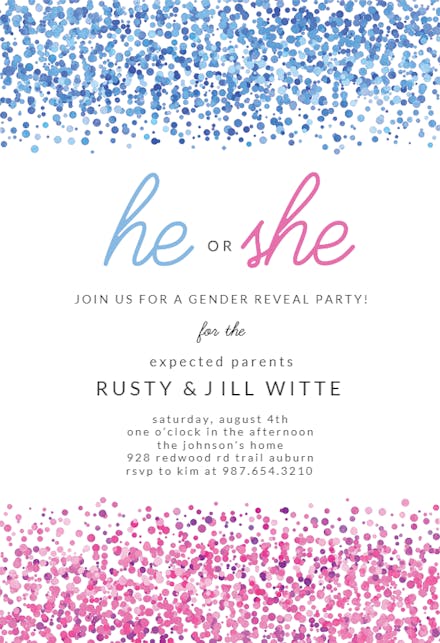 Blue Pink dots Gender Reveal Invitation Template Free 