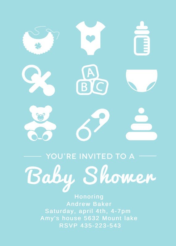 Blue baby tems - baby shower invitation