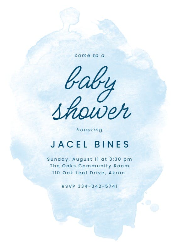 Blue brushwork - baby shower invitation
