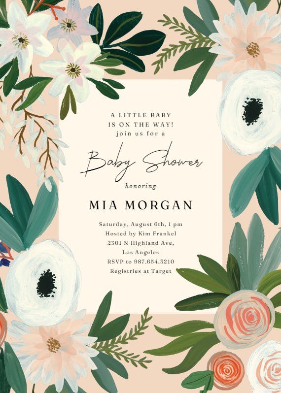 Blue floral - baby shower invitation