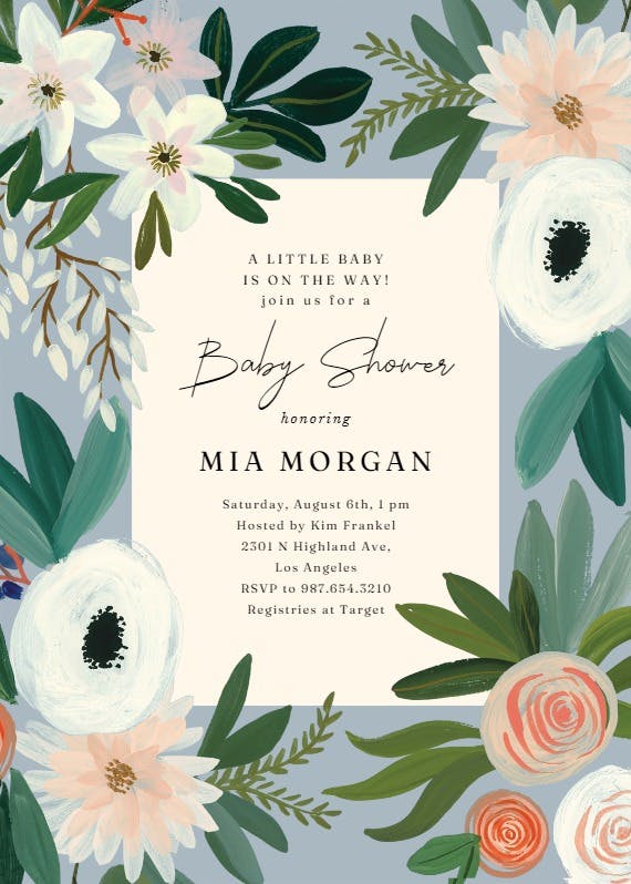 Blue floral - baby shower invitation