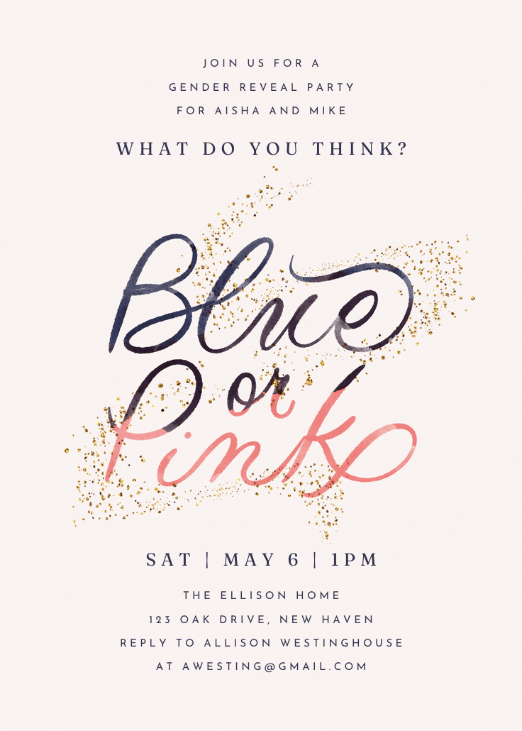 Blue or pink - gender reveal invitation