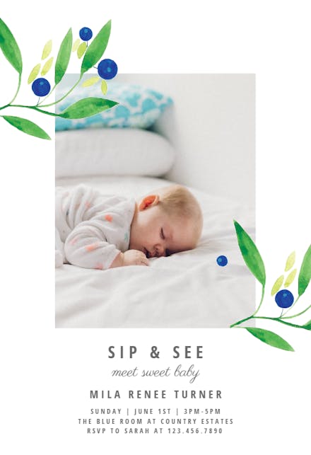 Sip See Invitation Templates Free Greetings Island Blueberry Fields Sip See Invitation