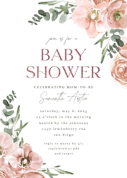 Bohemian sweet wreath - baby shower invitation