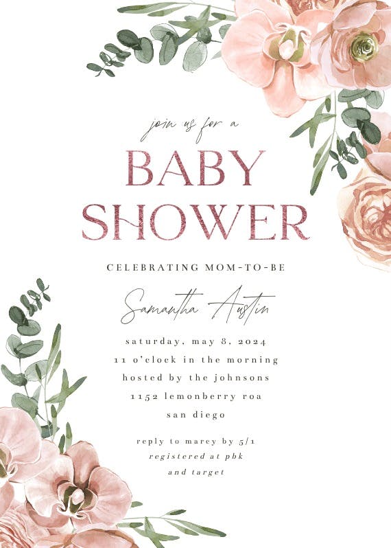 Bohemian sweet wreath -  invitación para baby shower de bebé niña gratis
