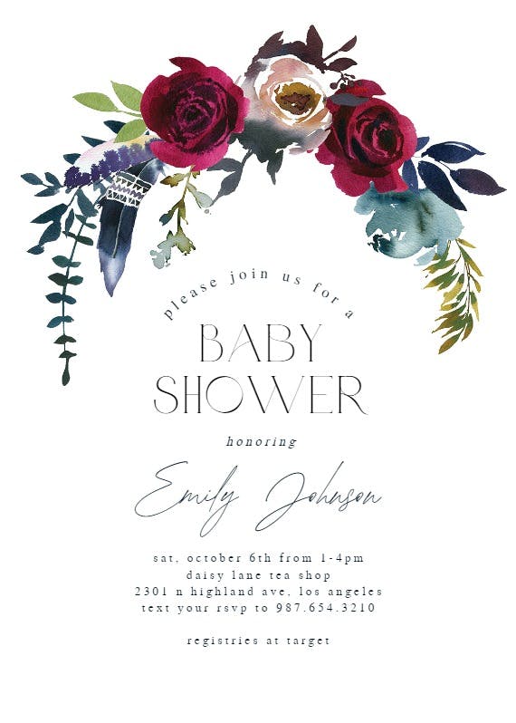 Boho chic burgundy -  invitación para baby shower de bebé niña gratis