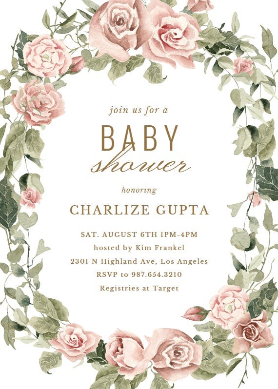 Boho rose dusty pink - baby shower invitation