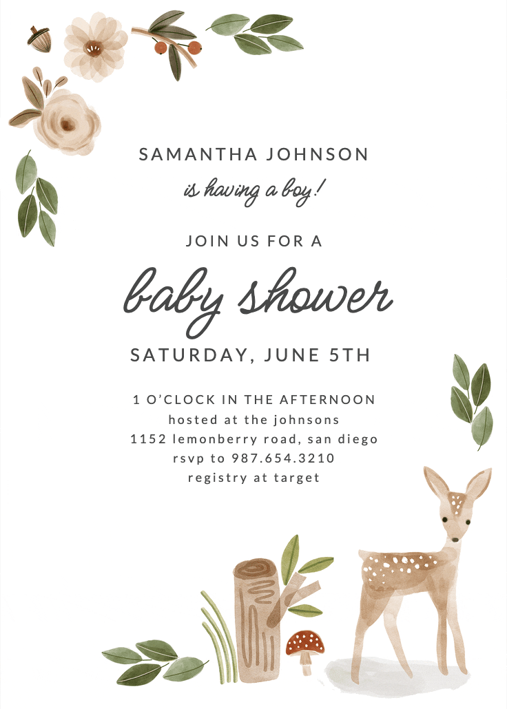 Boho woodland -  invitación para baby shower