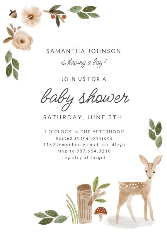 Boho woodland - baby shower invitation