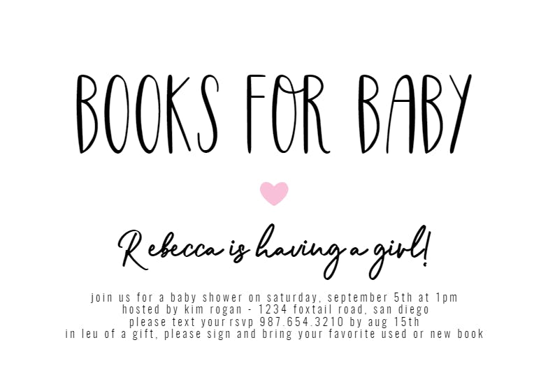 Books for baby -  invitación para baby shower de bebé niña gratis