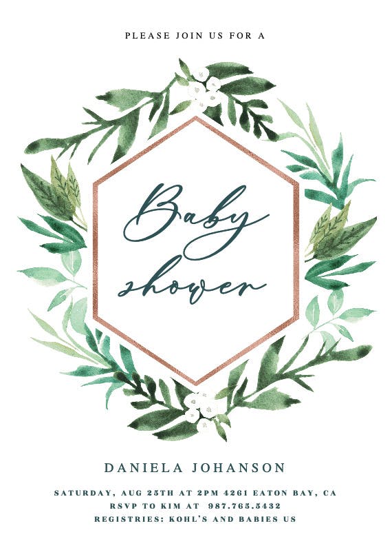 Botanical hexagon -  invitación para baby shower