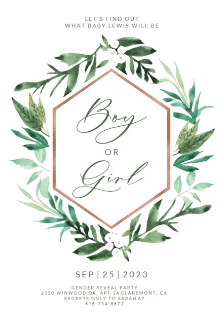 Botanical hexagon - Gender Reveal Invitation