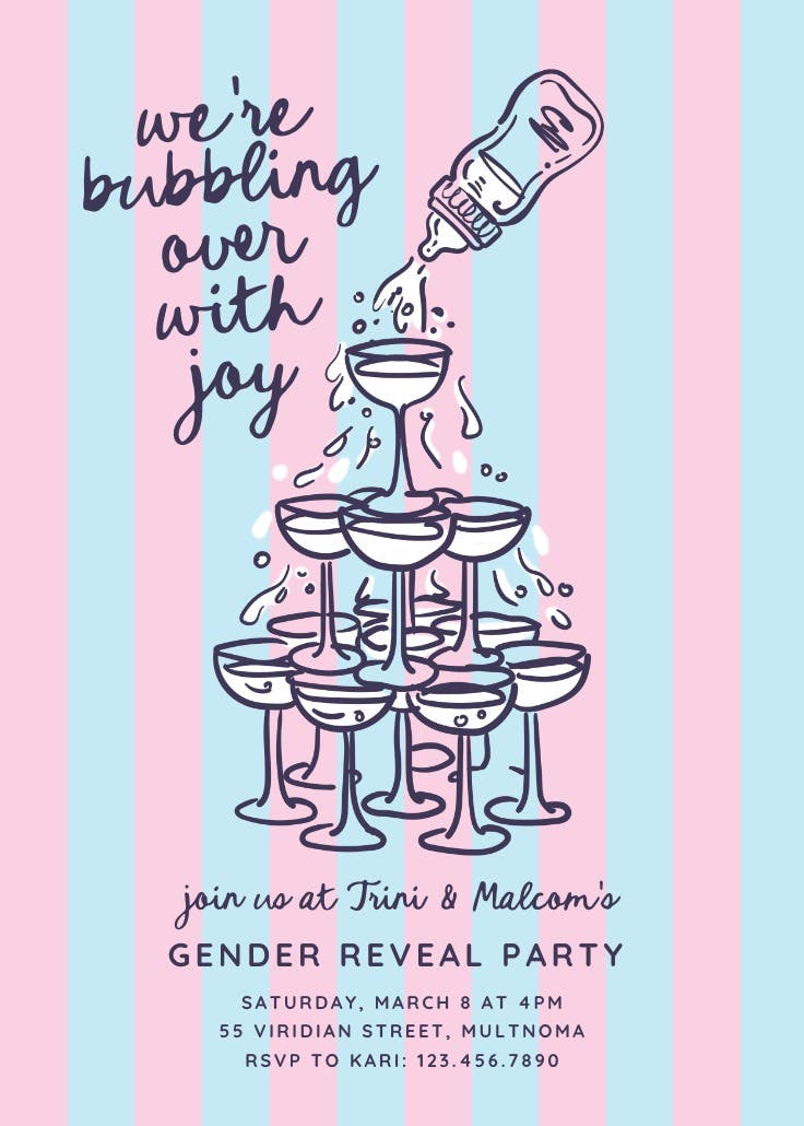 Bottle pour - gender reveal invitation