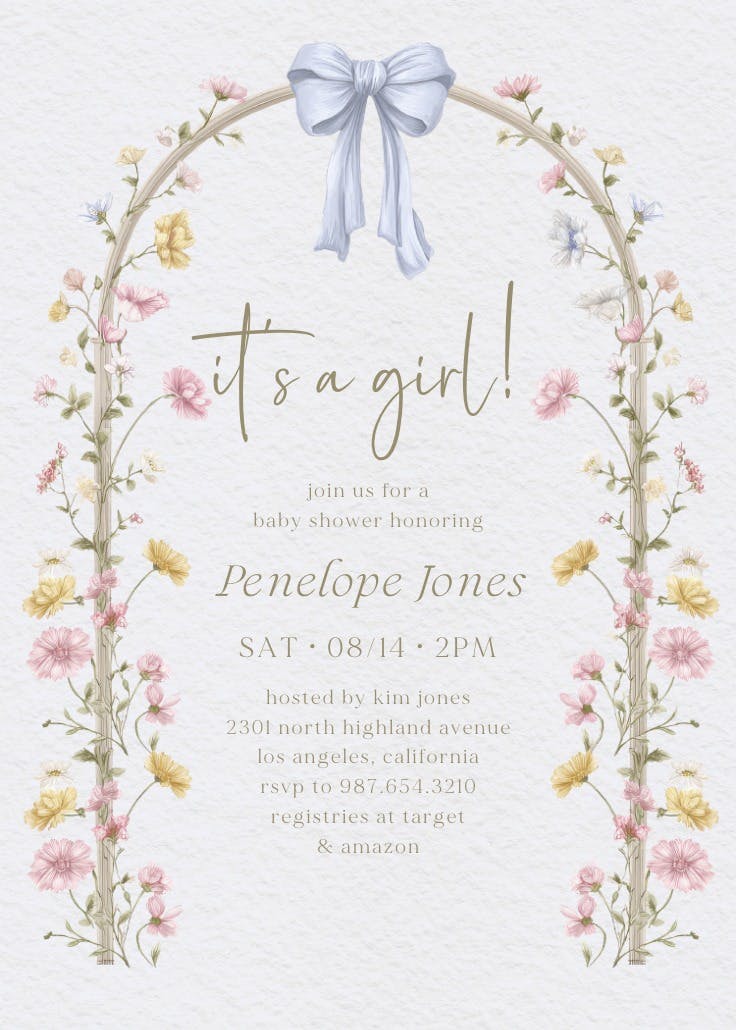 Bows & buds - baby shower invitation