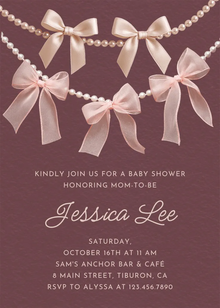 Bows and pearls - convite de chá de bebê