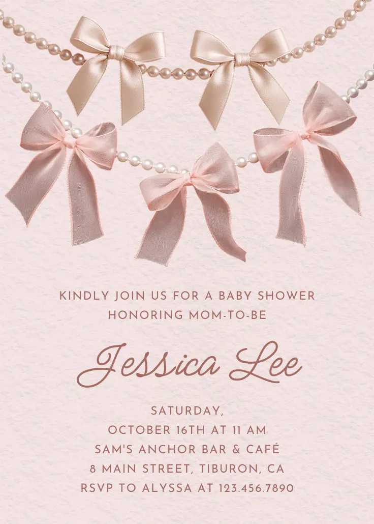 Bows and pearls - invitation baby shower