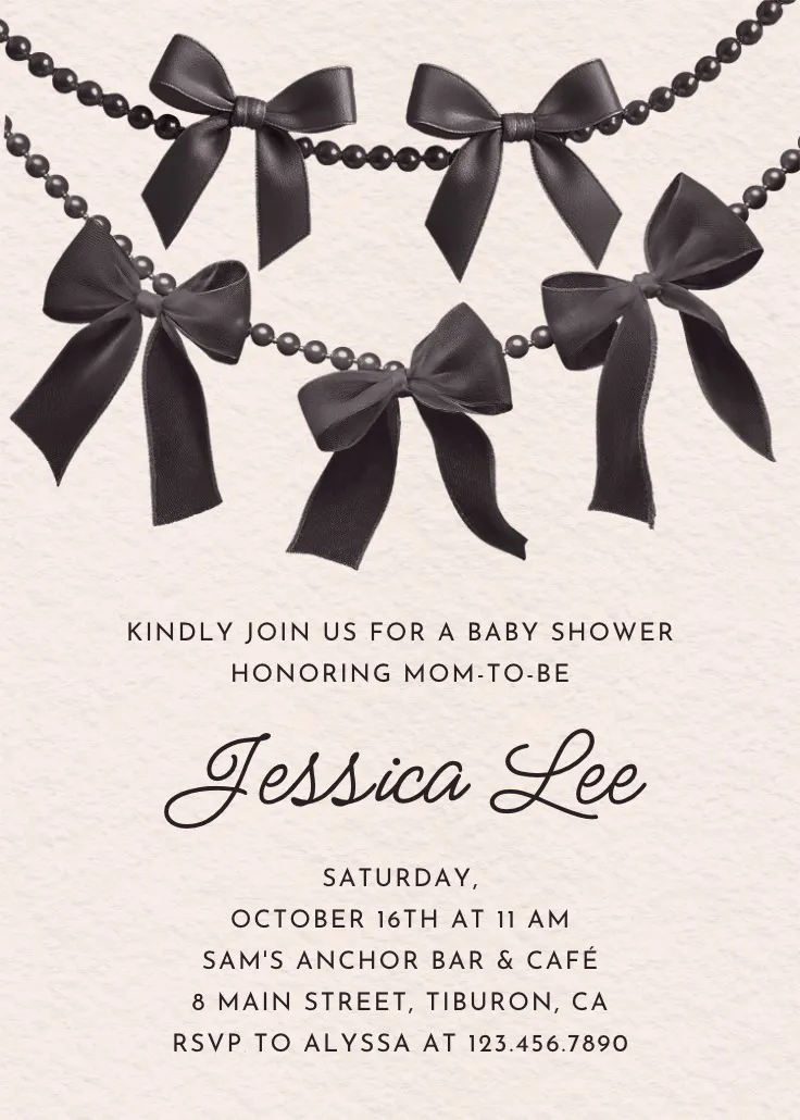 Bows and pearls - invitation baby shower