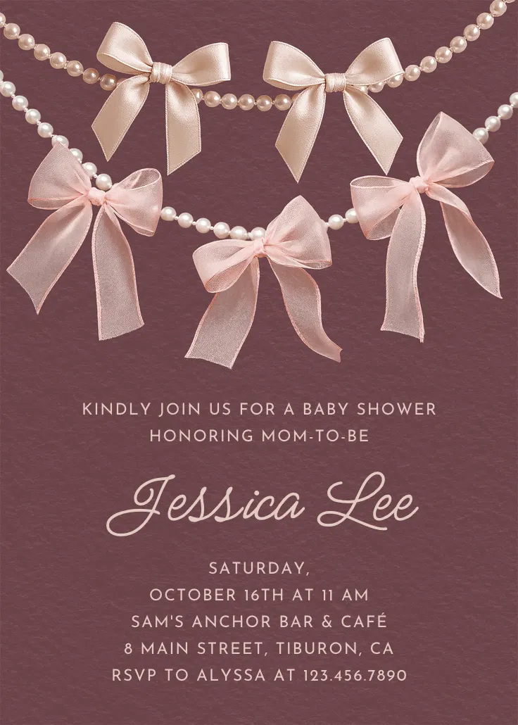 Bows and pearls – babyshower-einladung