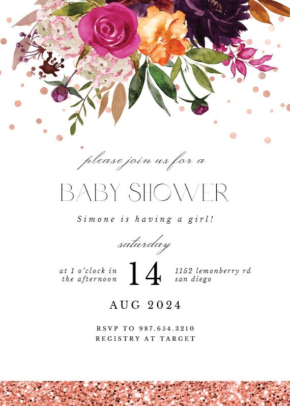 Burgundy flower - baby shower invitation