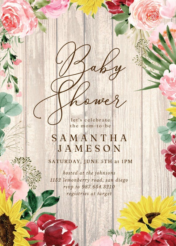 Burgundy sunflower -  invitación para baby shower de bebé niña gratis