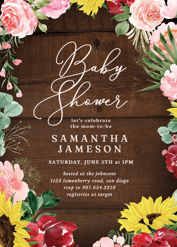 Burgundy sunflower -  invitación para baby shower de bebé niña gratis