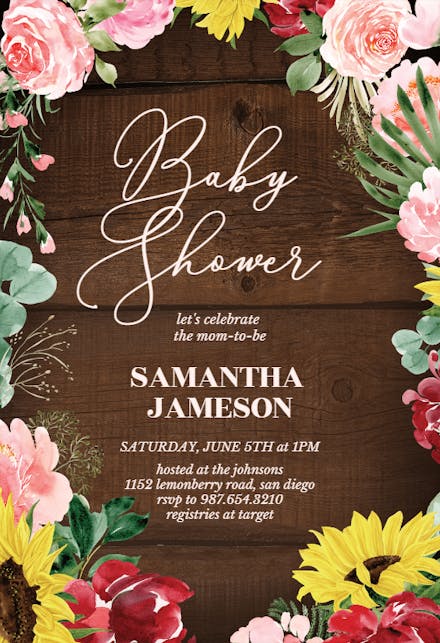 Burgundy Sunflower - Baby Shower Invitation