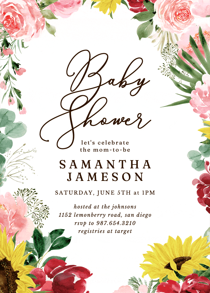 Burgundy sunflower - invitación para baby shower