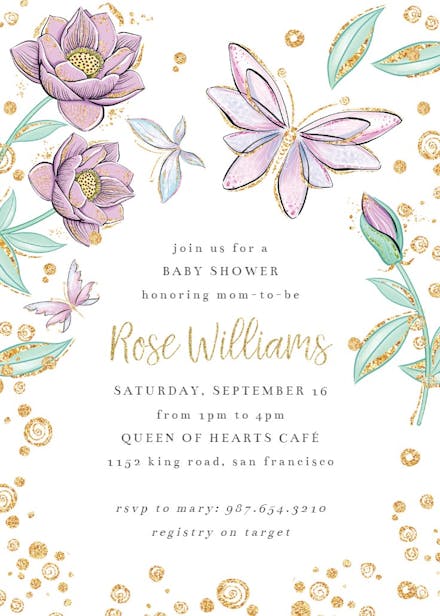 Butterflies in blossom - baby shower invitation