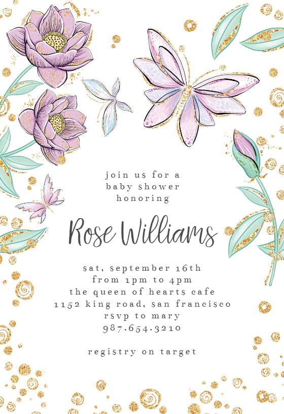 Butterflies in blossom - baby shower invitation