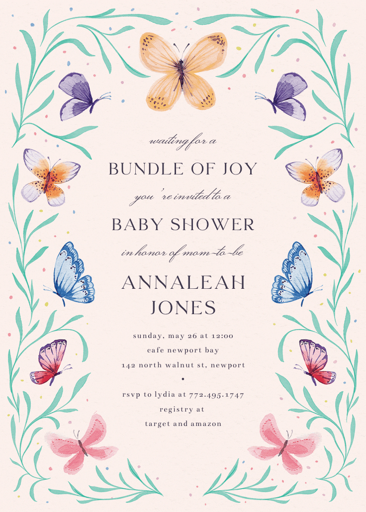 Butterfly garden - baby shower invitation