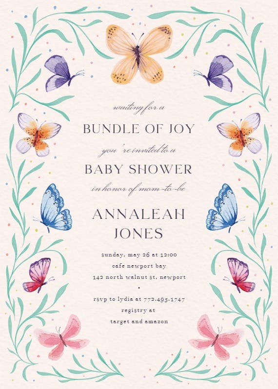 Butterfly garden -  invitación para baby shower