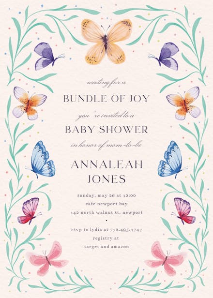 Butterfly garden - baby shower invitation