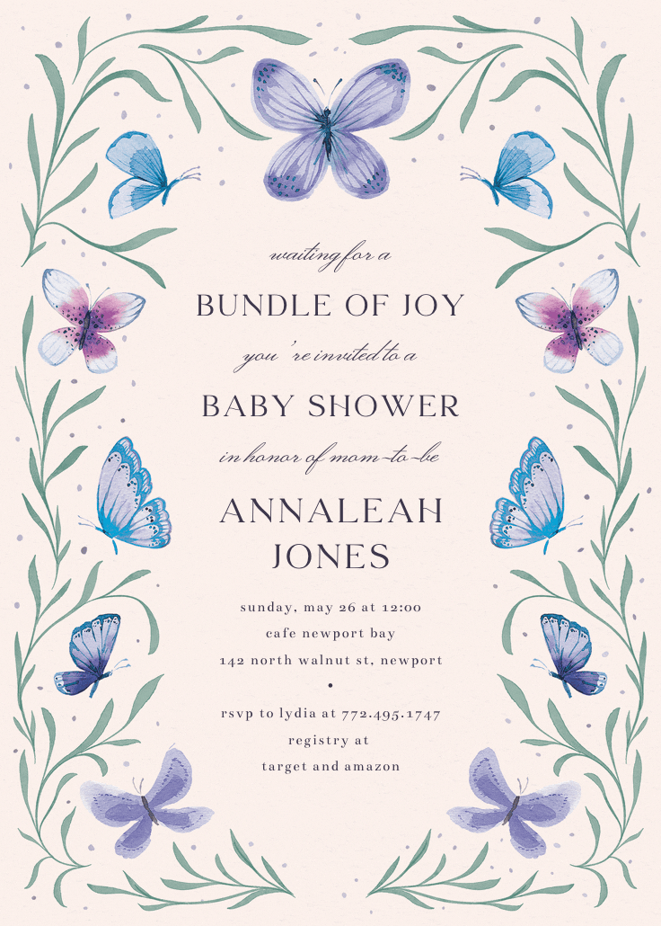 Butterfly garden - baby shower invitation