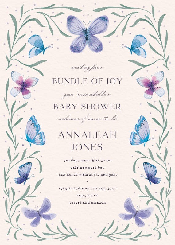 Butterfly garden -  invitación para baby shower