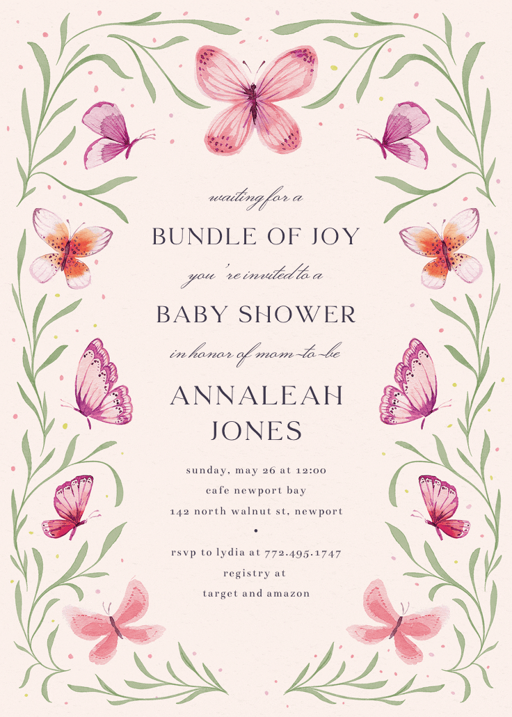 Butterfly garden - baby shower invitation