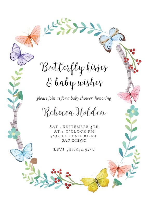 Butterfly kisses -  invitación para baby shower de bebé niña gratis