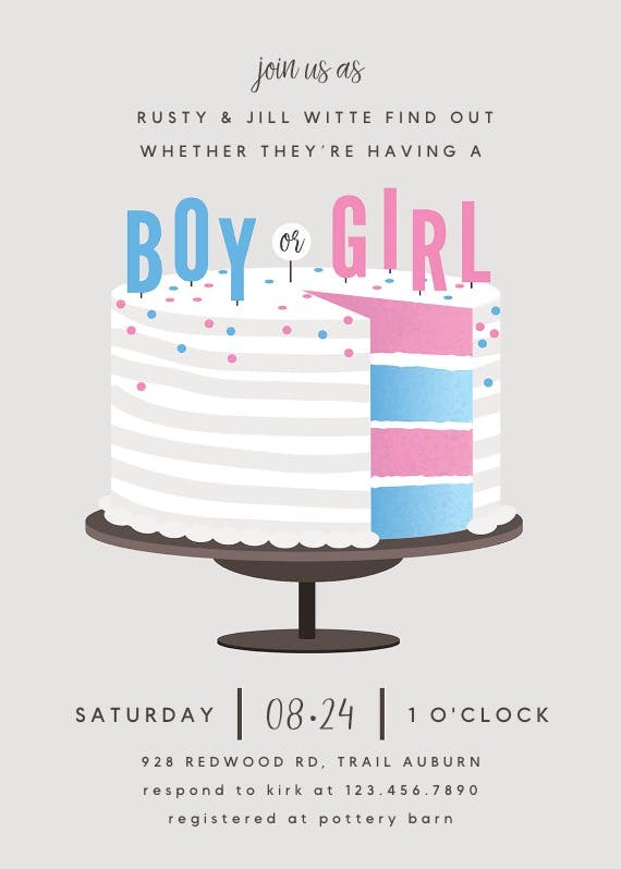 Cake slice - gender reveal invitation