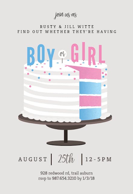 Cake Slice - Gender Reveal Invitation