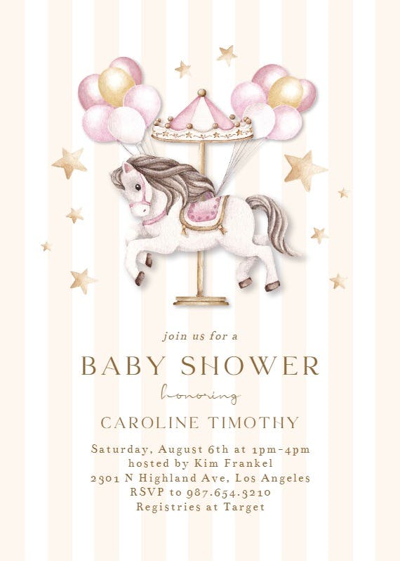 Calliope canter horses -  invitación para baby shower de bebé niña gratis
