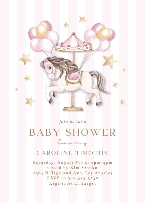 Calliope canter horses -  invitación para baby shower de bebé niña gratis