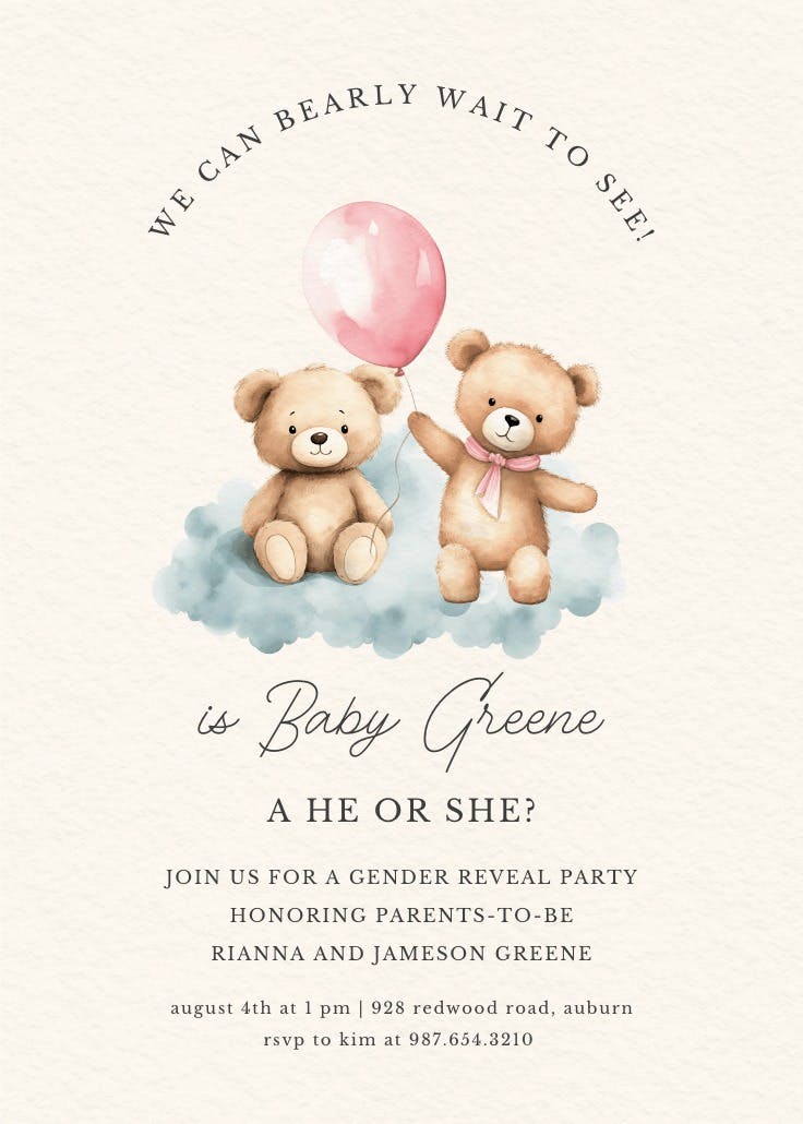 Can bearly wait - gender reveal invitation