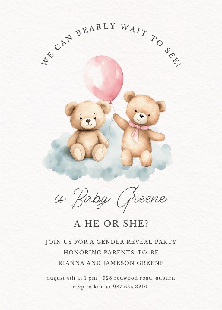 Can bearly wait - gender reveal invitation