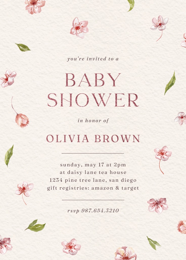 Cherry Blossoms - Baby shower invitation Template | Greetings Island