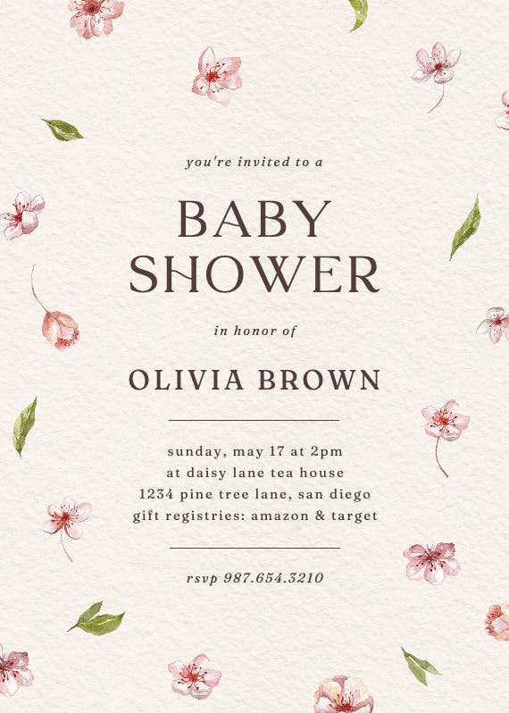 Cherry blossoms -  invitación para baby shower