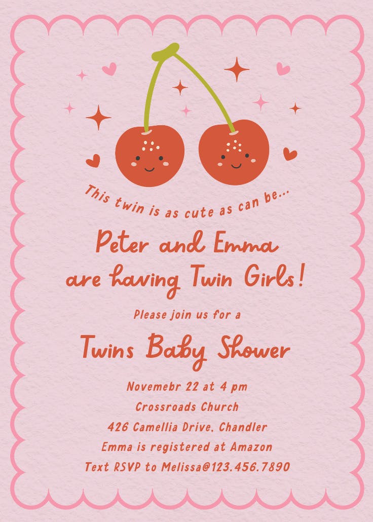 Cherry sweet - baby shower invitation