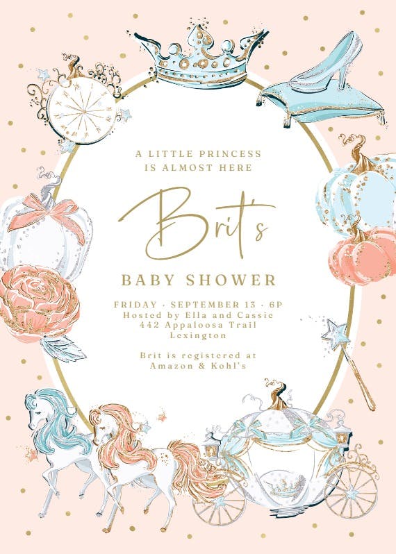 Cinderella carriage -  invitación para baby shower de bebé niña gratis