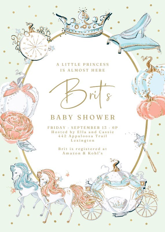 Cinderella carriage -  invitación para baby shower de bebé niña gratis