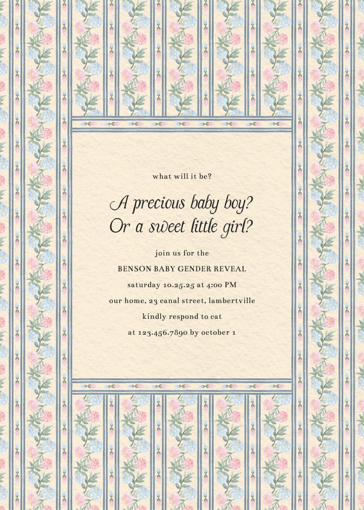 Climbing blooms patterned - invitación de revelación de género