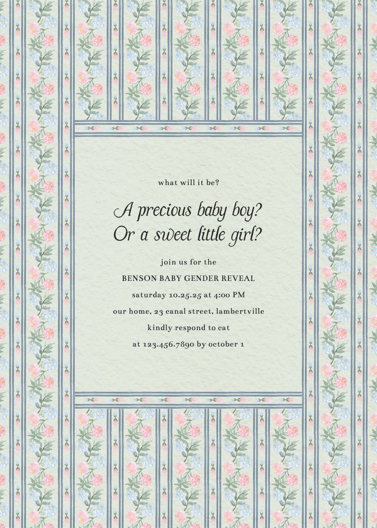 Climbing blooms patterned - invitación de revelación de género